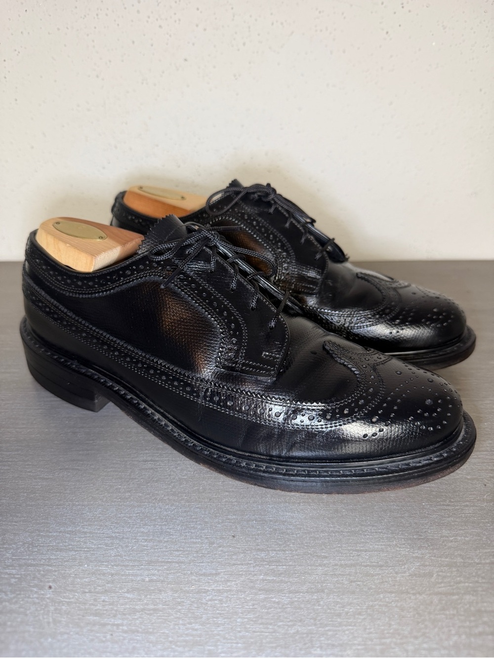 Vintage COLE HAAN Mens 9 Black  Leather  Lace Up Wingtip Dress Shoe, Made In USA